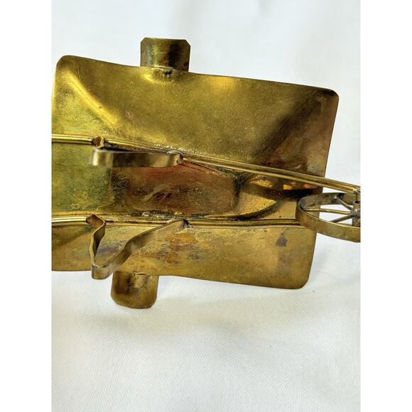 Vtg Brass Wheelbarrow Ashtray Marked Columbia With Pre-Columbian Metal Mask - Picture 10 of 13